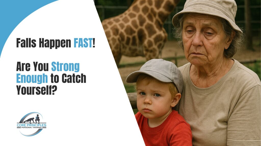 Older woman holding her grandson at the zoo, looking fatigued and disengaged, while the child looks concerned—highlighting the impact of low stamina on family connection.