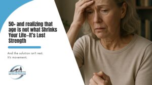 Older woman sitting indoors, looking discouraged, symbolizing the emotional toll of declining strength and mobility in later life.