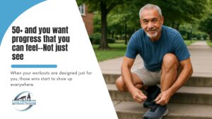 Older adult tying shoes outdoors representing strength training progress for older adults in Stamford CT