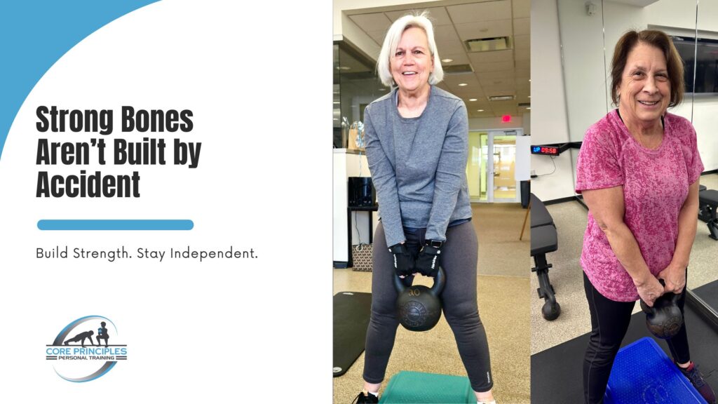 Older women building strong bones through strength training at Core Principles in Stamford CT.