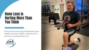 Older adult man training at Core Principles to improve bone loss and brain health in Stamford CT