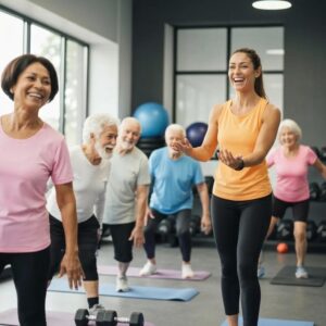 Older adults engaged in small group personal training, highlighting community and fitness