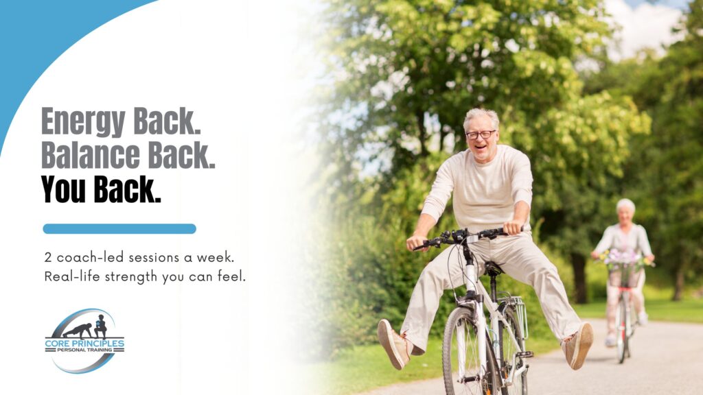 older adults cycling in a park after building muscle after 50 in Stamford CT