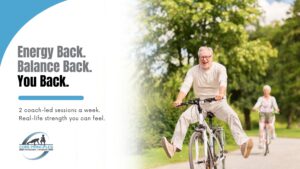 older adults cycling in a park after building muscle after 50 in Stamford CT