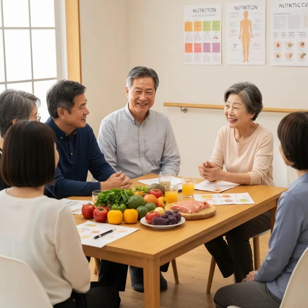 Nutrition coaching session for older adults, focusing on healthy meal planning and support