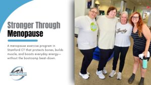 Four women 50+ smiling after a coached strength session at Core Principles Personal Training in Stamford CT.