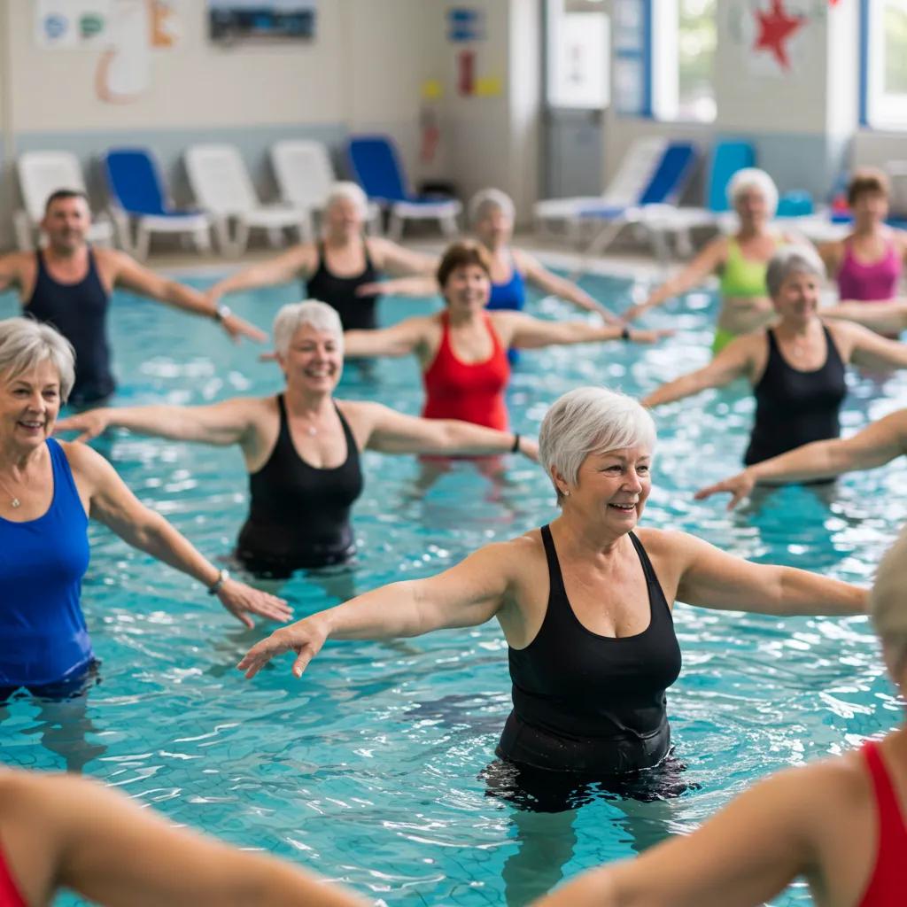 Older adults enjoying a water aerobics class, highlighting low-impact exercise benefits