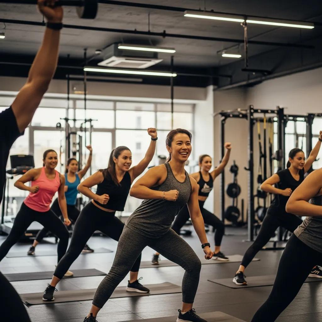 Group workout class in Stamford showcasing diverse participants engaged in fitness activities
